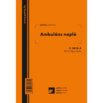 Nyomtatvány, ambuláns napló, 50x2 lap, A5, álló, PÁTRIA "C.3410-5"