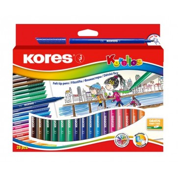 Filctoll készlet, kimosható, KORES "Korellos", 24 különböző szín