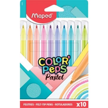 Filctoll készlet, 2,8 mm, kimosható, MAPED  "Color`Peps Pastel", 10 különböző pasztell szín