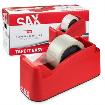 Csomagolószalag adagoló, asztali, csomagolószalaggal, SAX "729", piros