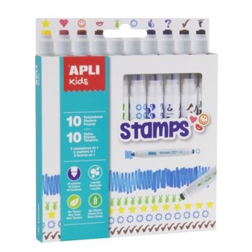 Filctoll készlet, nyomda, APLI Kids "Markers Duo Stamps", 10 különböző szín és minta