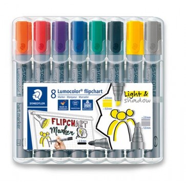 Flipchart marker vegyes készlet, 2/2-5 mm, STAEDTLER "Lumocolor® 356", 8 különböző szín