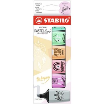 Szövegkiemelő készlet, STABILO, "Boss Mini Pastellove", 6 különböző szín