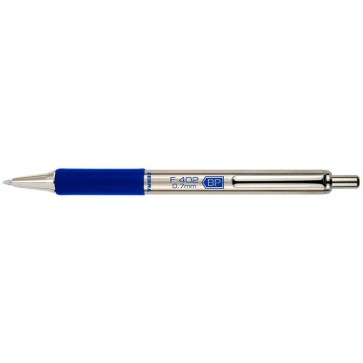 Golyóstoll, 0,24 mm, nyomógombos, rozsdamentes acél, kék tolltest, ZEBRA "F402", kék