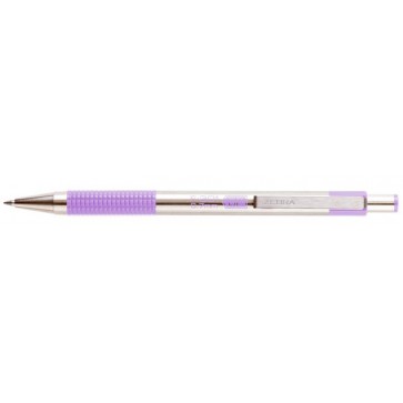 Golyóstoll, 0,24 mm, nyomógombos, rozsdamentes acél, pasztell-lila tolltest, ZEBRA "F-301", kék