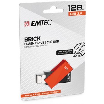 Pendrive, 128GB, USB 2.0, EMTEC "C350 Brick", narancssárga