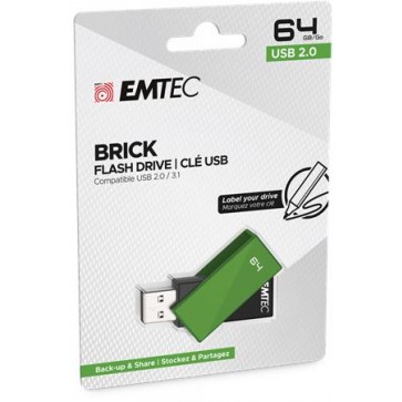 Pendrive, 64GB, USB 2.0, EMTEC "C350 Brick", zöld