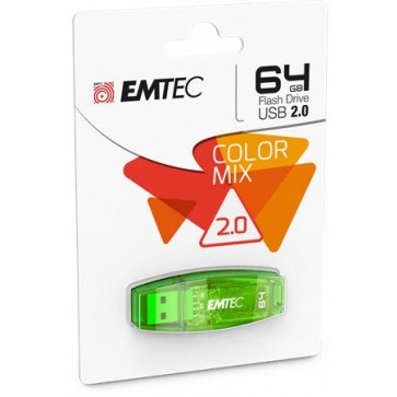 Pendrive, 64GB, USB 2.0, EMTEC "C410 Color", zöld