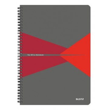 Spirálfüzet, A4, kockás, 90 lap, laminált karton borító, LEITZ "Office", szürke-piros