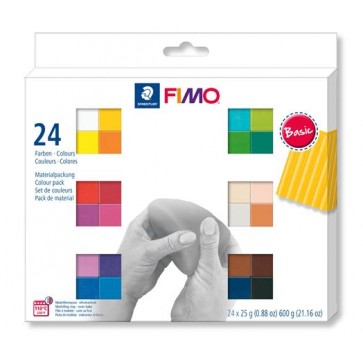 Gyurma, készlet, 24x25g, égethető,  FIMO "Soft Basic", 24 különböző szín