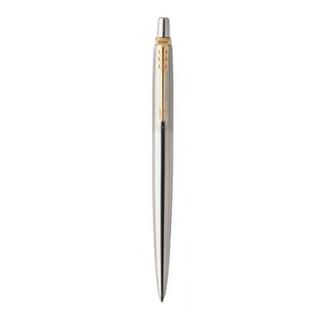 Golyóstoll, 0,7 mm, nyomógombos, arany színű klip, rozsdam. acél tolltest, PARKER "Royal Jotter", kék