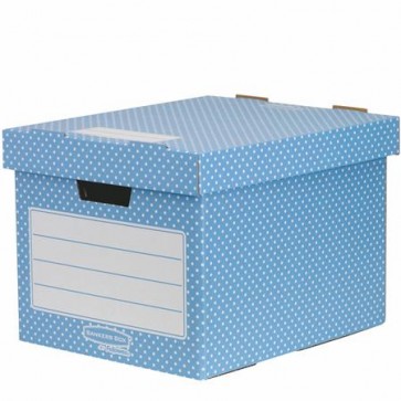 Tároló doboz, karton, 33,3x28,5x39 cm FELLOWES, "Style", kék-fehér