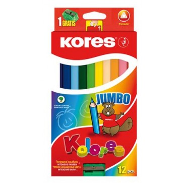 Színes ceruza készlet, háromszögletű, vastag, KORES "Jumbo", 12 különböző szín