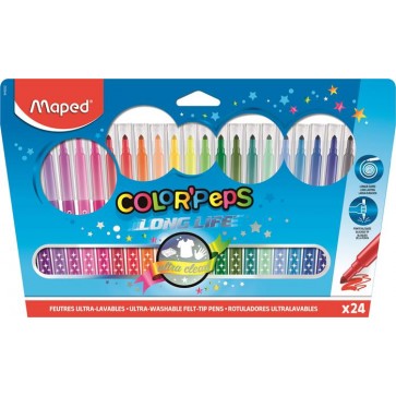 Filctoll készlet, mosható, MAPED "Color`Peps Long Life", 24 különböző szín