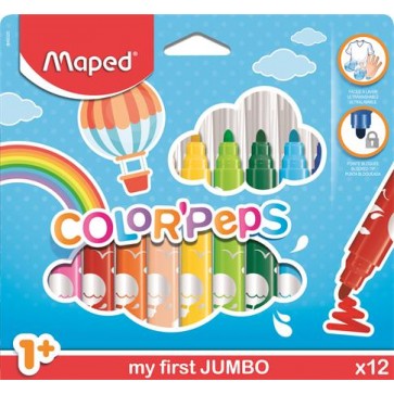 Filctoll készlet, 1-5 mm, kimosható, vastag, MAPED "Color`Peps Jumbo", 12 különböző szín