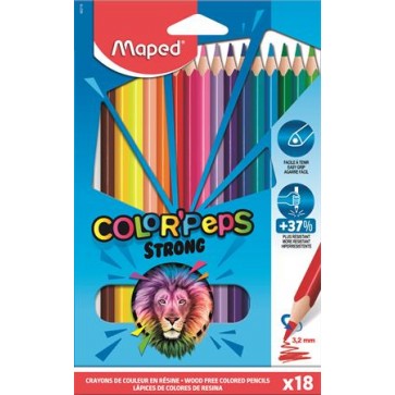 Színes ceruza készlet, háromszögletű, MAPED "Color`Peps Strong", 18 különböző szín