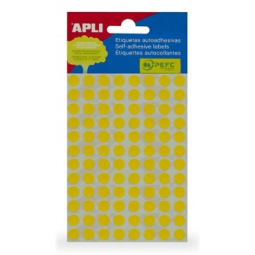 Etikett, 8 mm kör, kézzel írható, színes, APLI, sárga, 288 etikett/csomag