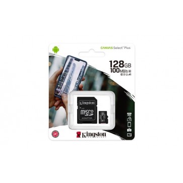 Memóriakártya, microSDXC, 128GB, CL10/UHS-I/U1/V10/A1, adapter, KINGSTON "Canvas Select Plus"