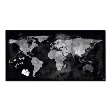 Mágneses üvegtábla, Világtérképpel, 46x91 cm, SIGEL "Artverum® ", fekete