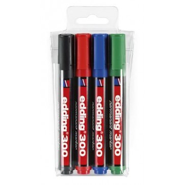 Alkoholos marker készlet, 1,5-3 mm, kúpos, EDDING "300", 4 különböző szín