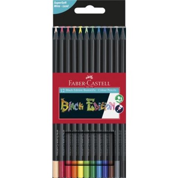Színes ceruza készlet, háromszögletű, FABER-CASTELL "Black Edition",  12 különböző szín