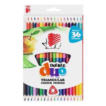 Színes ceruza készlet, kétvégű, háromszögletű, ICO "Süni", 36 különböző szín