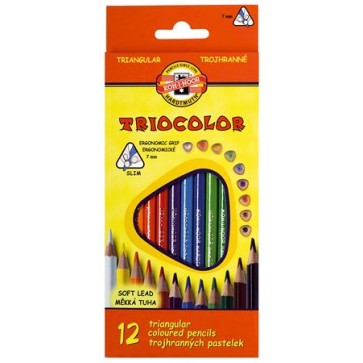 Színes ceruza készlet, háromszögletű, KOH-I-NOOR "Triocolor 3132/12", 12 különböző szín