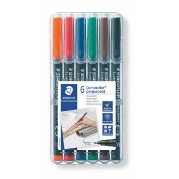 Alkoholos marker készlet, OHP, 0,6 mm, STAEDTLER "Lumocolor® 318 F", 6 különböző szín