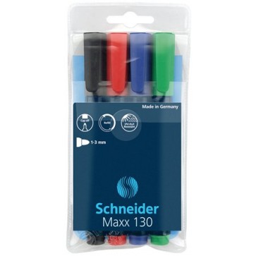 Alkoholos marker készlet, 1-3 mm, kúpos, SCHNEIDER "Maxx 130", 4 különböző szín