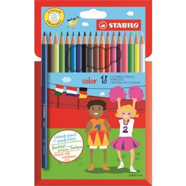 Színes ceruza készlet, hatszögletű, STABILO "Color", 18 különböző szín