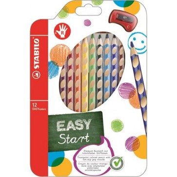 Színes ceruza készlet, háromszögletű, jobbkezes, STABILO "EasyColours", 12 különböző szín