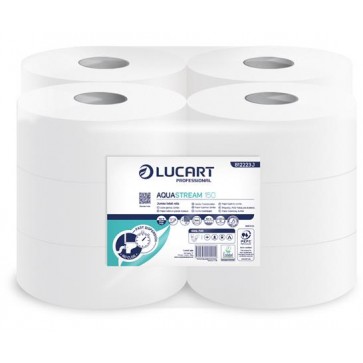 Toalettpapír, 2 rétegű, nagytekercses, 150 m,  19 cm átmérő, LUCART "Aquastream 150", fehér