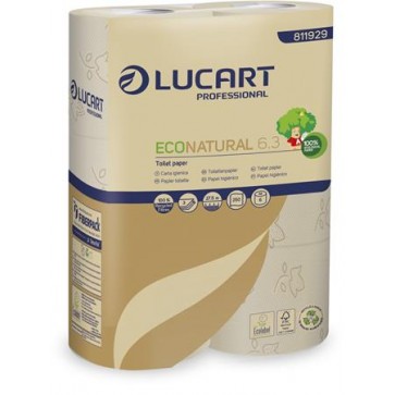 Toalettpapír, 3 rétegű, 6 tekercs, kistekercses, 27,5 m, LUCART "EcoNatural 6.3" barna