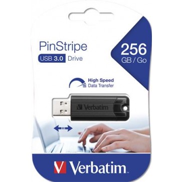 Pendrive, 256GB, USB 3.2, VERBATIM "Pinstripe", fekete