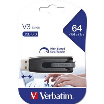 Pendrive, 64GB, USB 3.2, 80/25 MB/s, VERBATIM "V3", fekete-szürke