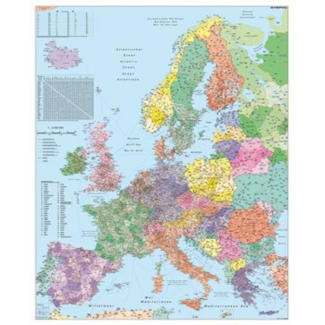 Falitérkép,100x140 cm, fémléces, Európa irányítószámos térképe, STIEFEL