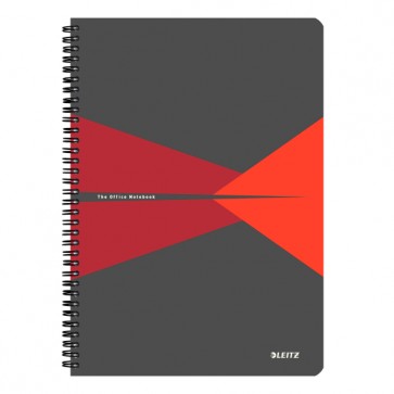 Spirálfüzet, A4, vonalas, 90 lap, laminált karton borító, LEITZ "Office", szürke-piros