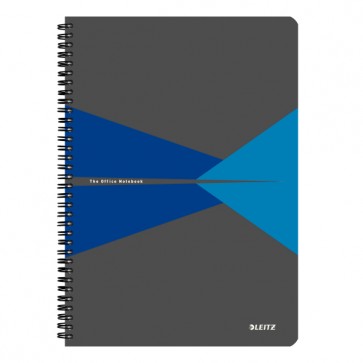 Spirálfüzet, A4, vonalas, 90 lap, laminált karton borító, LEITZ "Office", szürke-kék