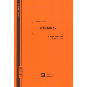 Nyomtatvány, szállítójegy, 25x4 lap, B5, álló, PÁTRIA "A.ERDO.221/2018"