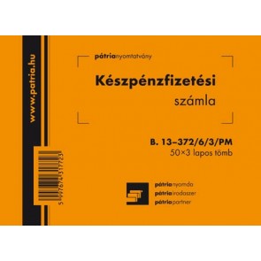 Készpénzfizetési számla 50x3 lapos tömb A/6 fekvő 2 Áfás "B.13-372/6/3/PM"