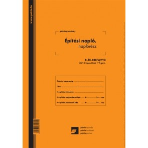 Építési napló 25x3 lapos tömb + 9 db 3 lapos garnitúra "B.ETI.820/UJ/V/3"