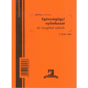 Nyomtatvány, egészségügyi nyilatkozat és vizsgálati adatok, 8 lap, 102x140 mm, álló, PÁTRIA "C.3151-2/A"