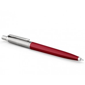Golyóstoll, 0,7 mm, ezüst színű klip, piros tolltest, PARKER "Royal Jotter Originals", kék