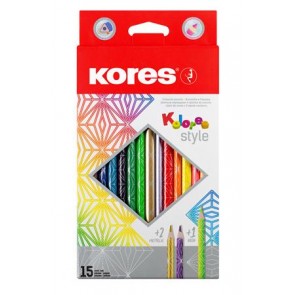 Színes ceruza készlet, háromszögletű, KORES "Kolores Style", 15 különböző szín