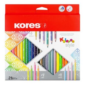 Színes ceruza készlet, háromszögletű, KORES "Kolores Style", 26 különböző szín