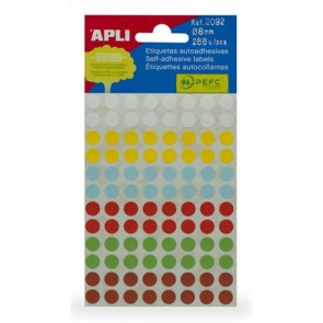 Etikett, 8 mm, kör, kézzel írható, színes, APLI, vegyes színek, 288 etikett/csomag