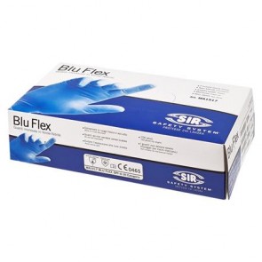 Védőkesztyű, egyszer használatos, latex mentes, nitril, S méret, 100 db, púder nélküli "Blu Flex"