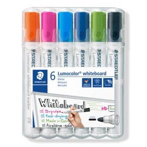 Táblamarker készlet, 2 mm, kúpos, STAEDTLER "Lumocolor® 351", 6 különböző szín