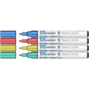 Metálfényű marker készlet, 2 mm, SCHNEIDER "Paint-It 011", 4 különböző szín