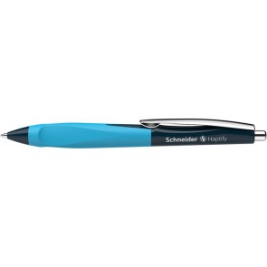 Golyóstoll, 0,5 mm, nyomógombos, sötétkék-ciánkék színű tolltest, SCHNEIDER "Haptify", kék